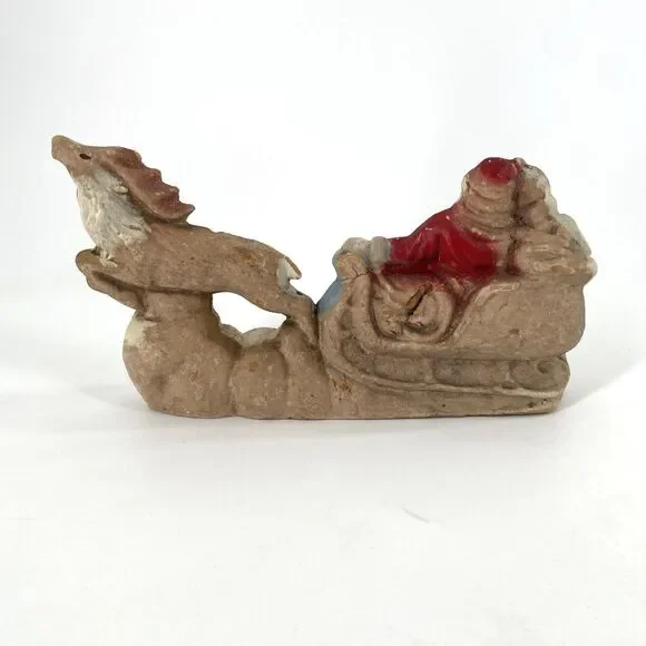Papier Mache Santa Claus Sleigh Reindeer Christmas Pulp Paper VTG UNFINISHED 10"